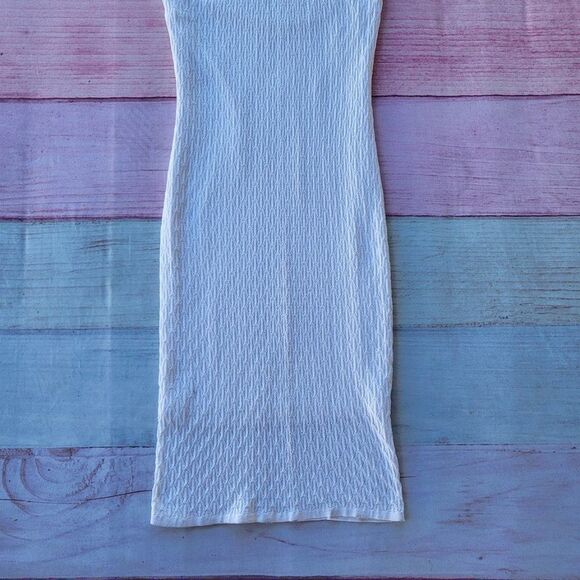 House Of Harlow 1960 White Pointelle Sleeveless High Neck Midi Dress Sz M - Picture 3 of 5